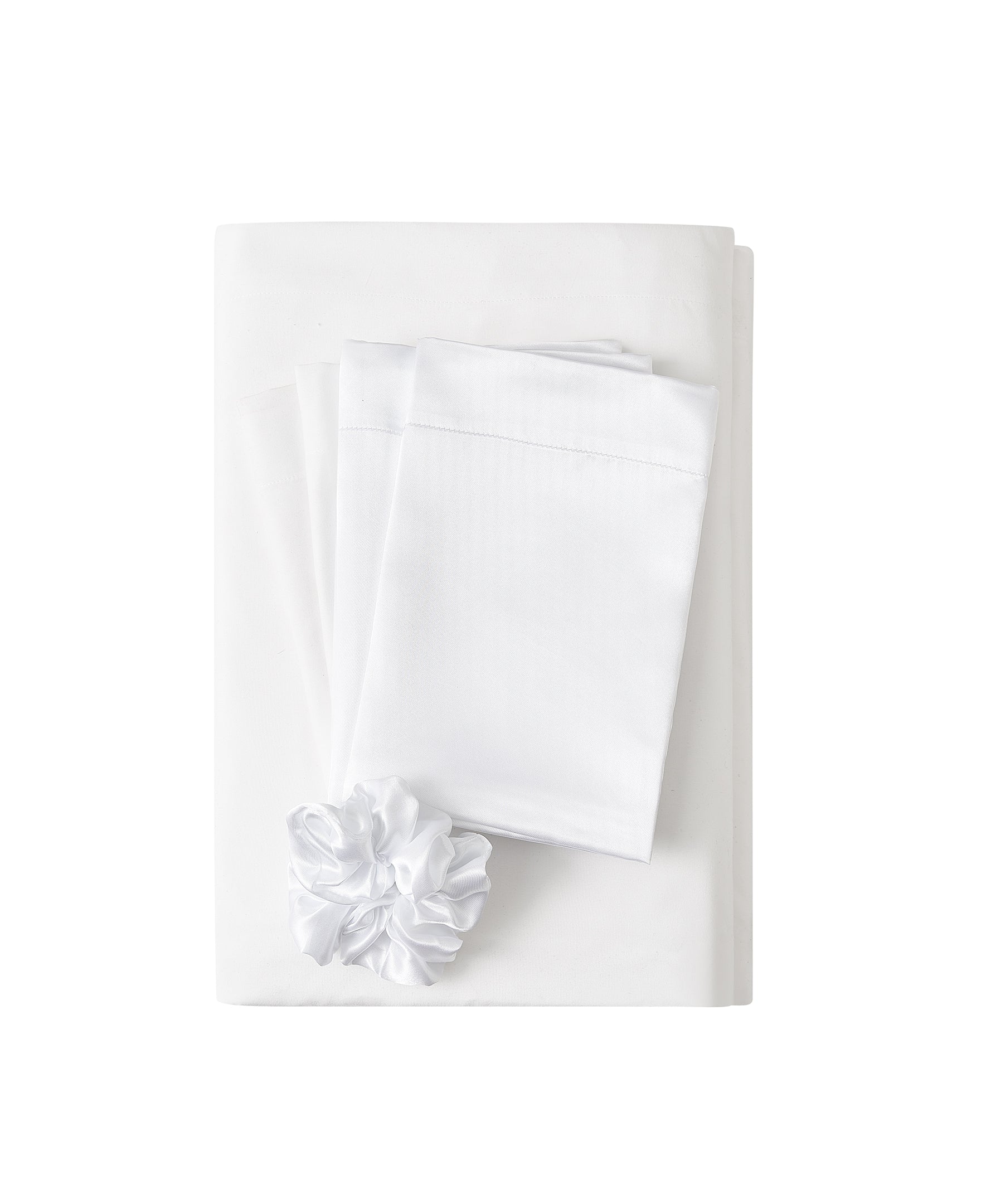 White Sheet Set with Satin Accessories