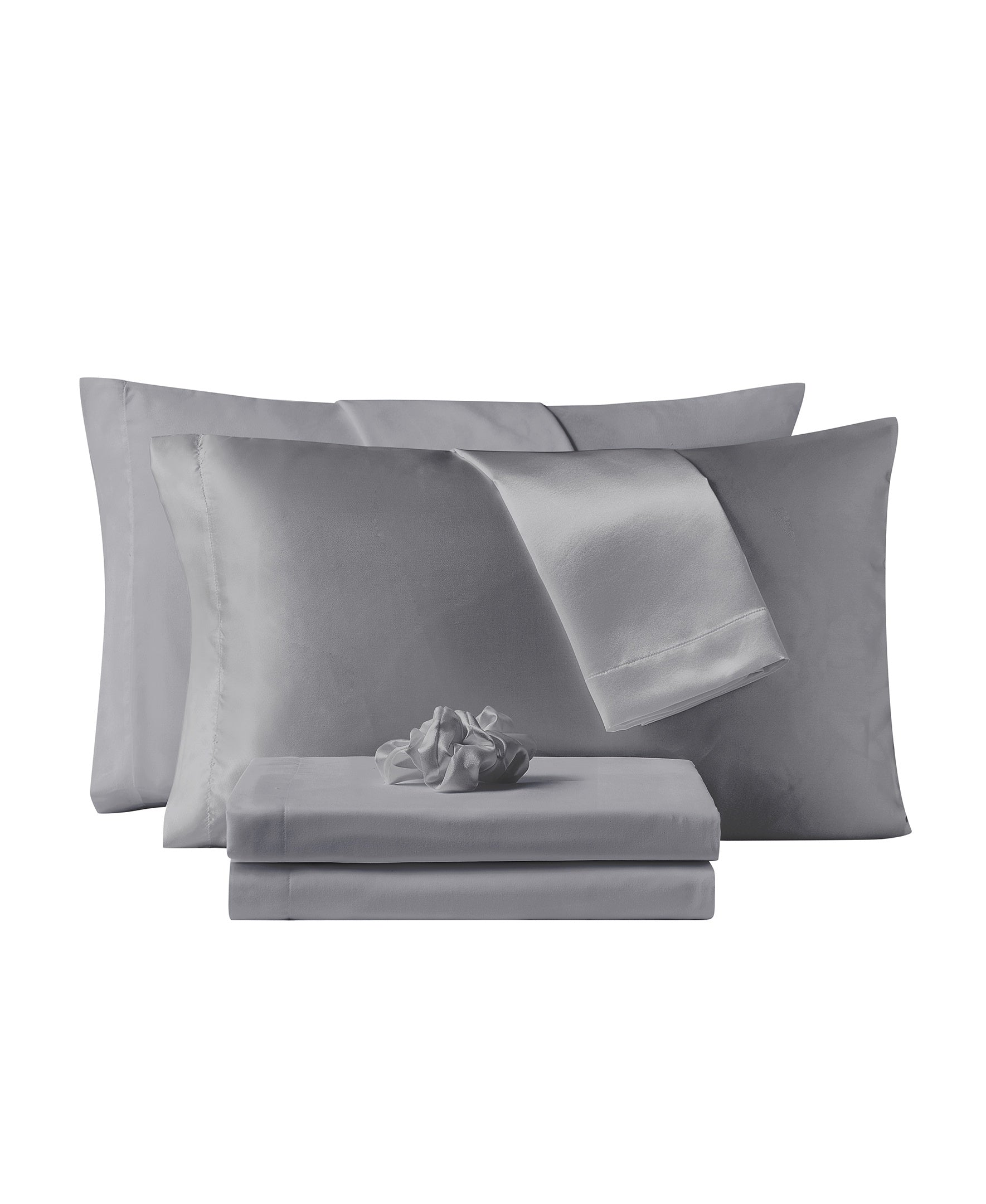 Silver Sheet Set with Satin Accessories