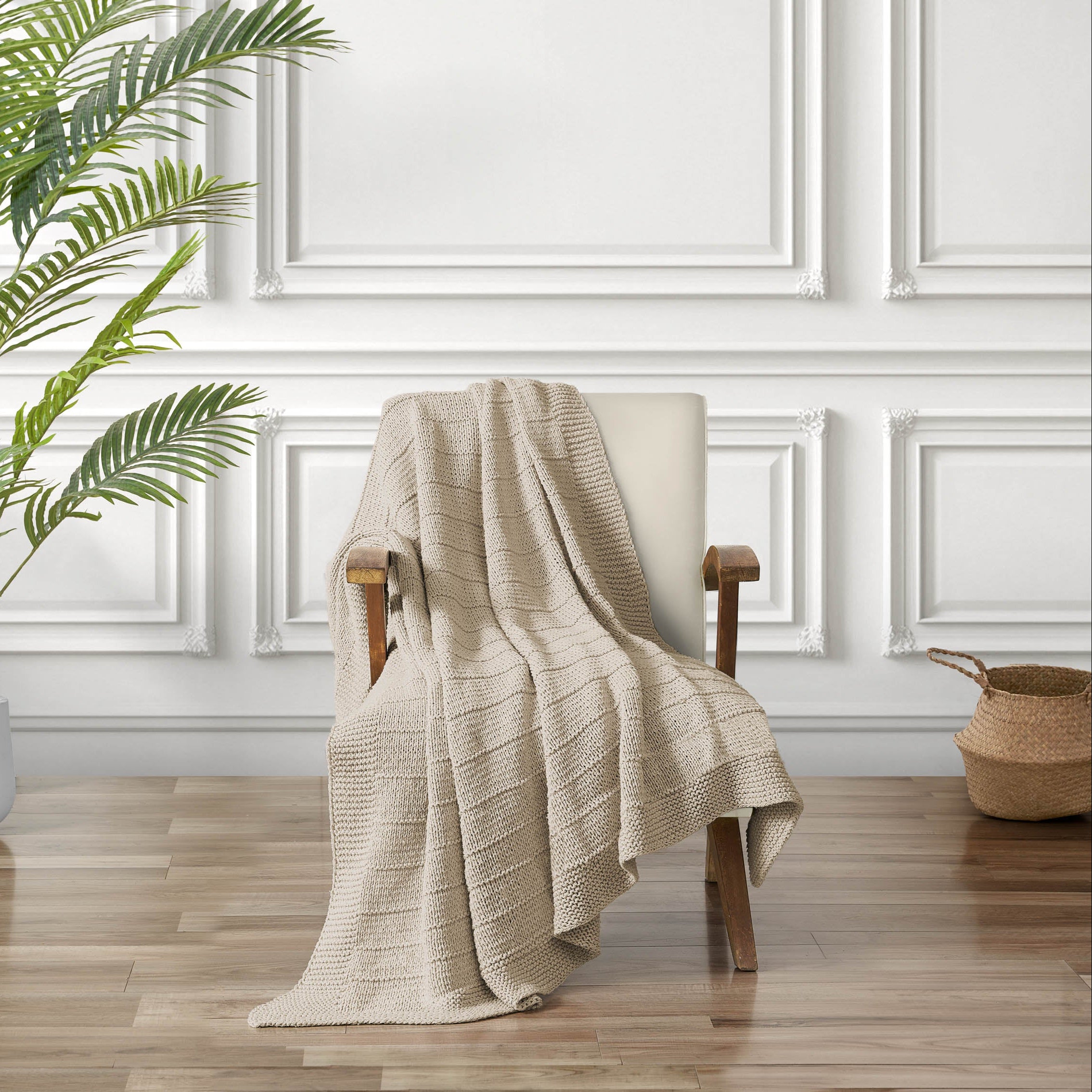 Dallas Sand Ribbed Knit Throw
