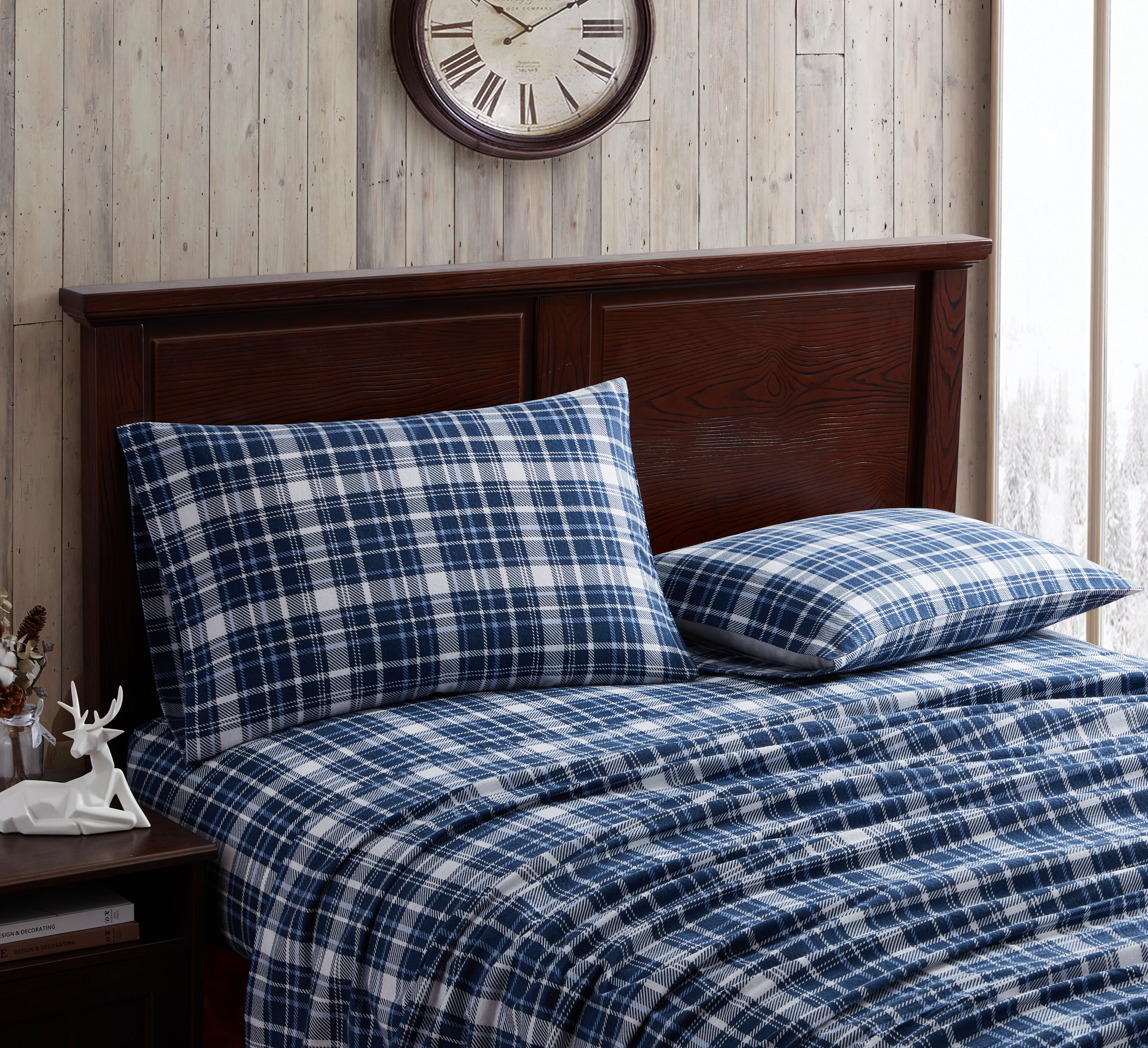 Edmund Navy Plaid Turkish Cotton Flannel Sheet Set