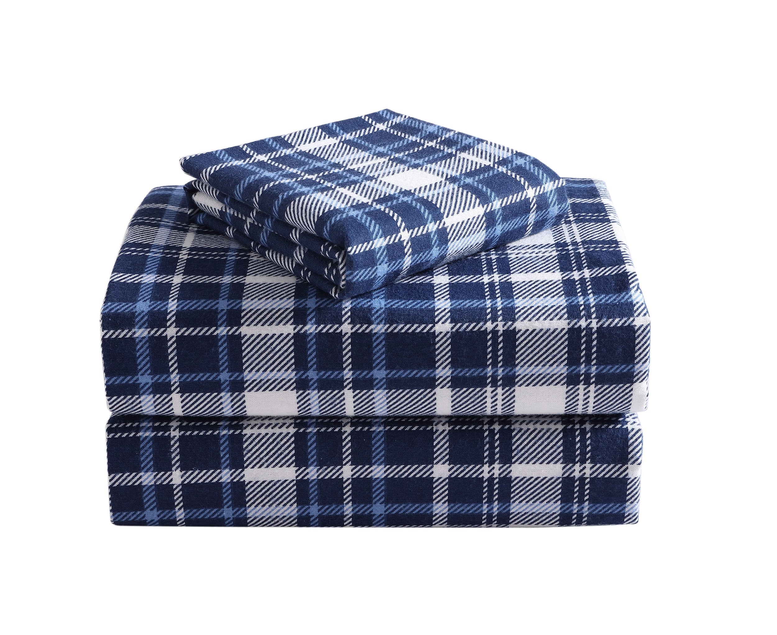 Edmund Navy Plaid Turkish Cotton Flannel Sheet Set