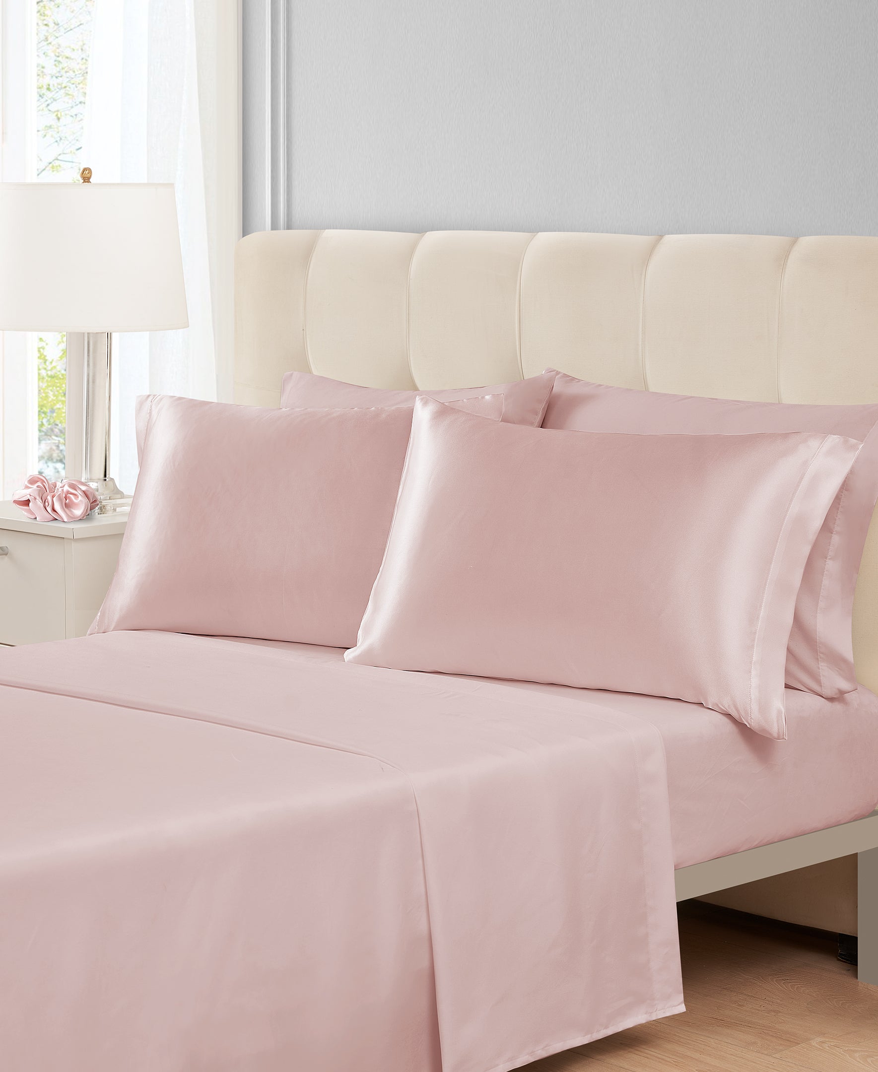 Blush Sheet Set with Satin Accessories