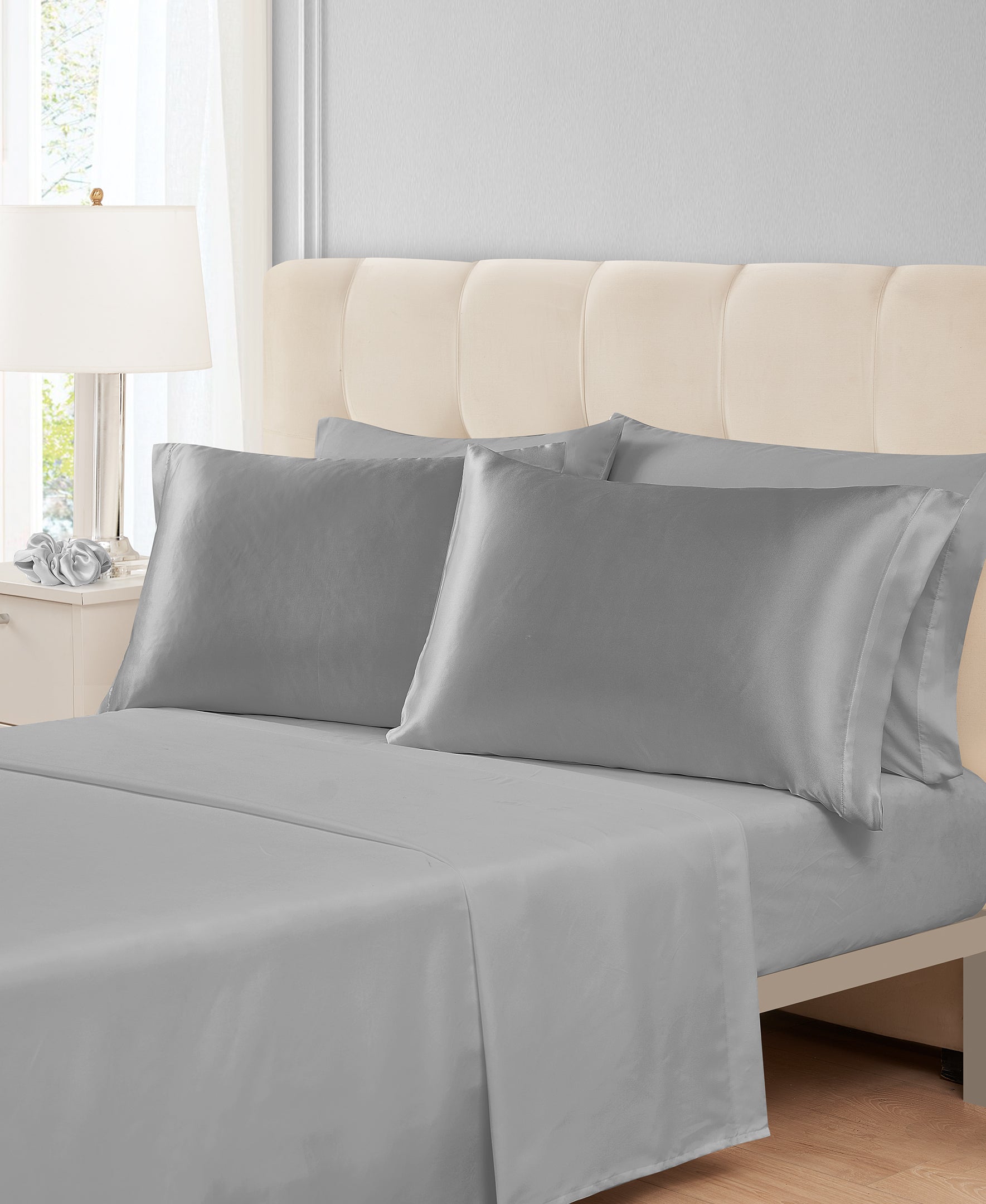 Silver Sheet Set with Satin Accessories