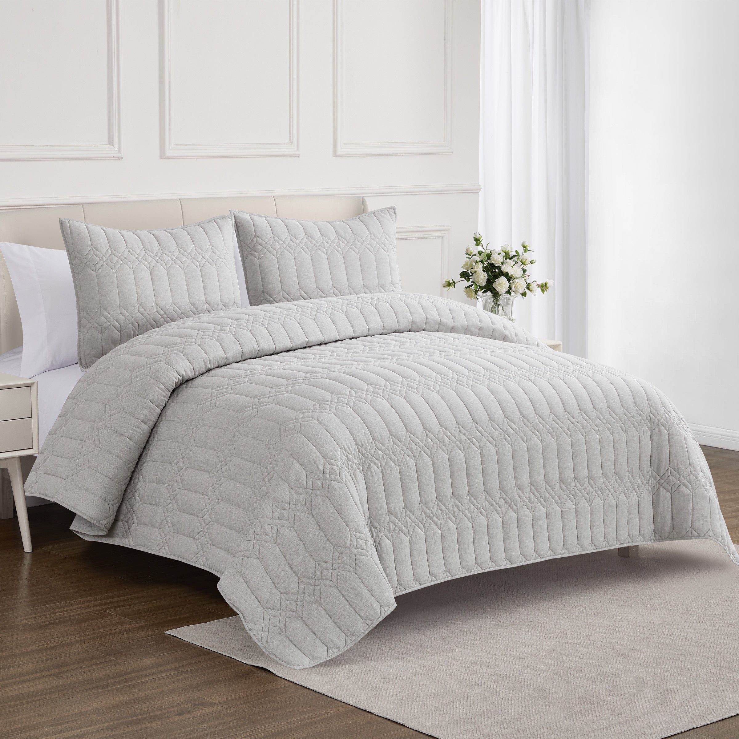 Harmonia Gray 3pc Quilt Set