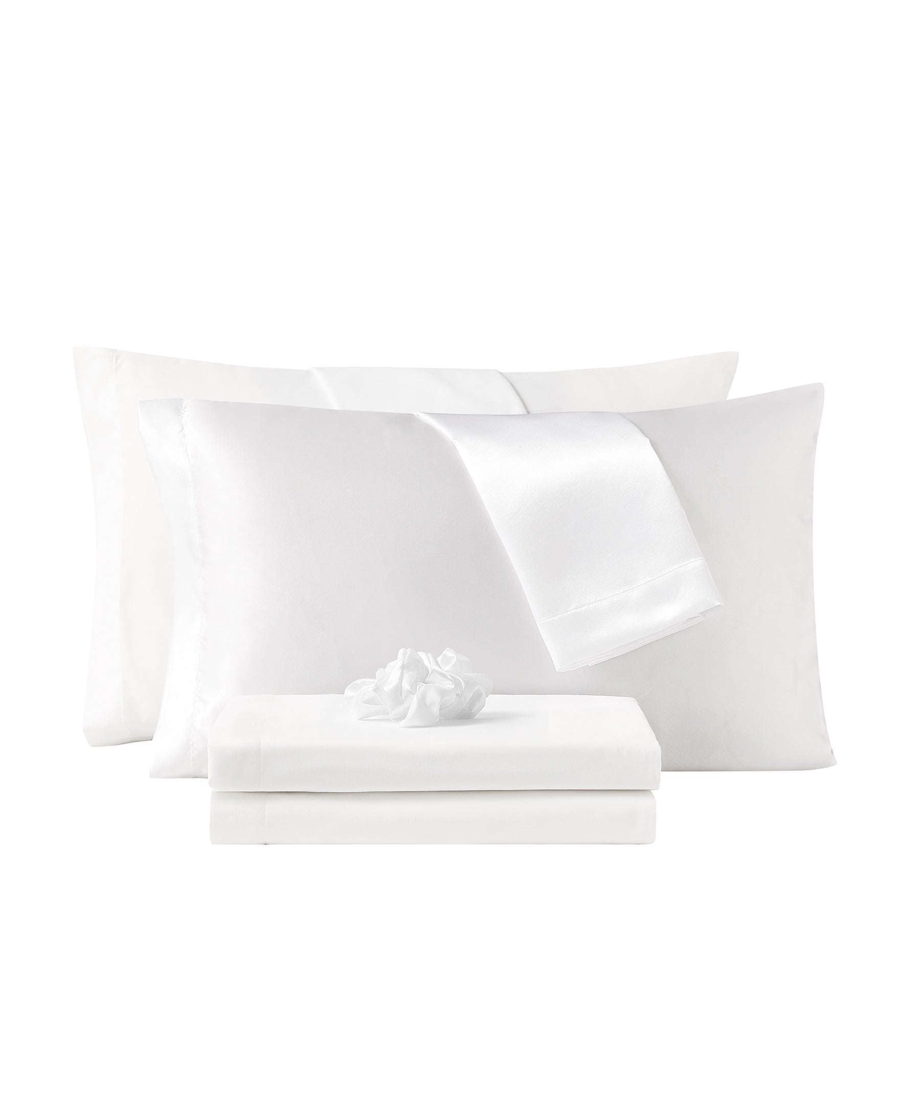 White Sheet Set with Satin Accessories